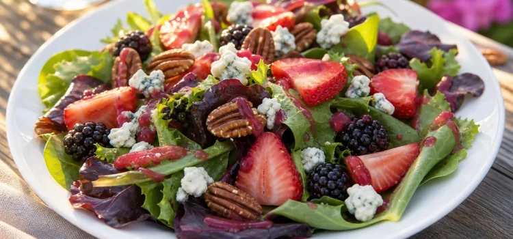 Bärig sommarsallad med ädelost, jordgubbar och björnbär Bärig sommarsallad med ädelost, jordgubbar och björnbär