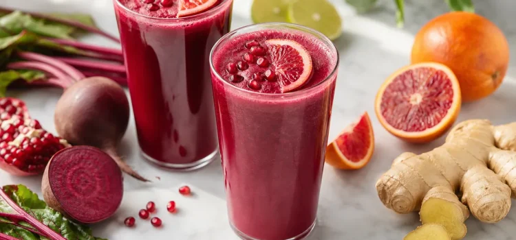 Detox-juice med rödbeta, blodapelsin och granatäpple