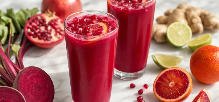 Detox-juice med rödbeta, blodapelsin och granatäpple