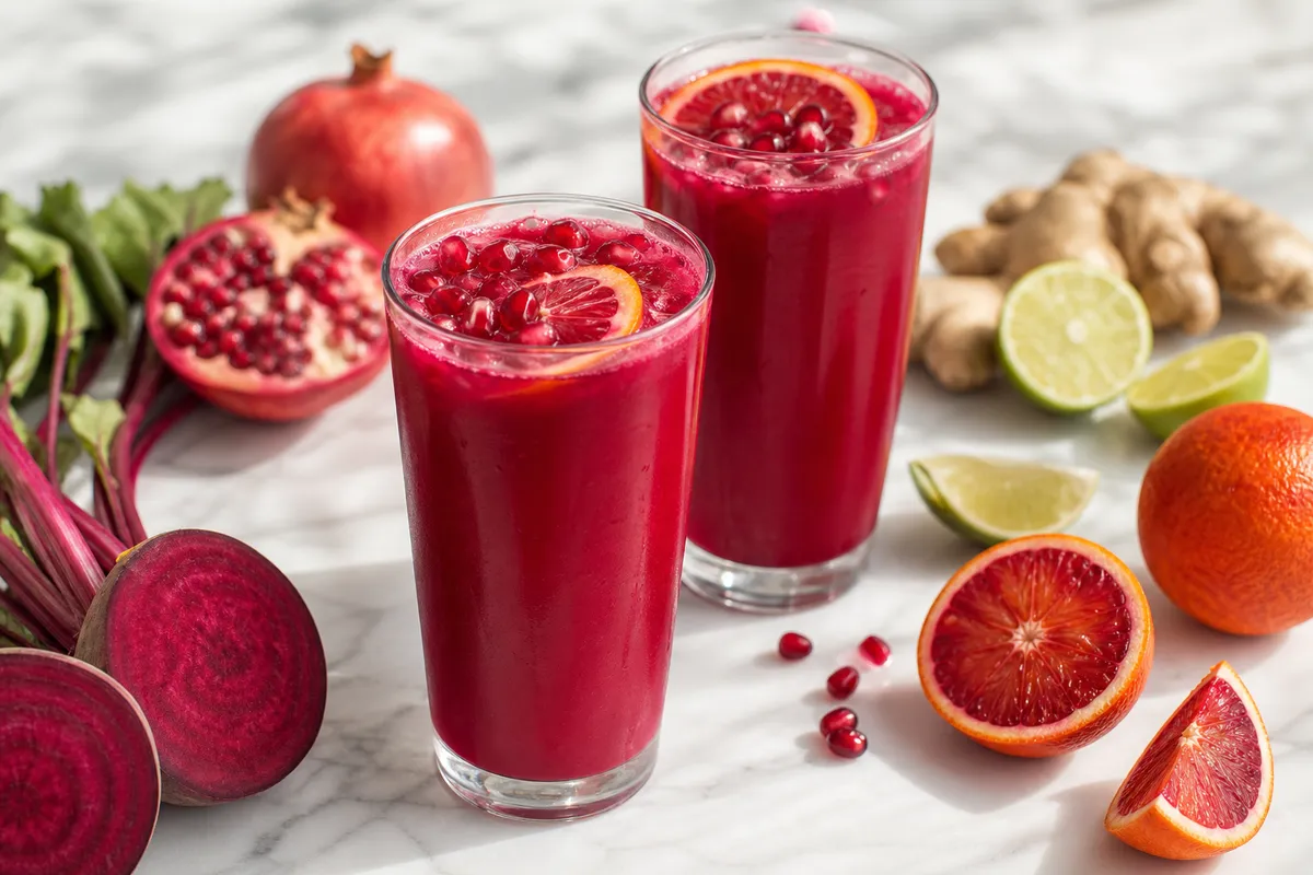 Detox-juice med rödbeta, blodapelsin och granatäpple