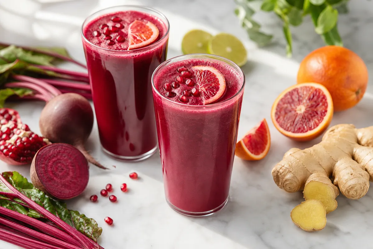 Detox-juice med rödbeta, blodapelsin och granatäpple
