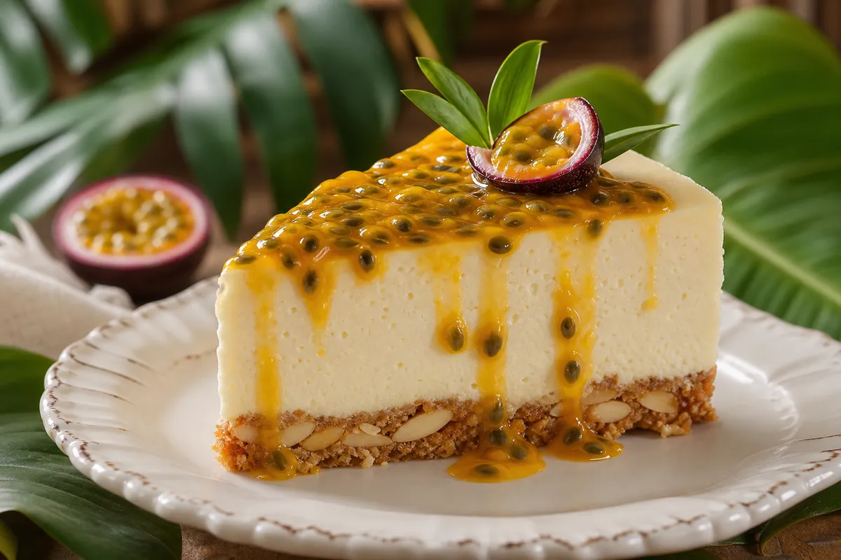 Glutenfri vit chokladcheesecake med passionsfrukt