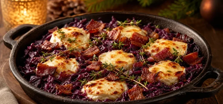 Grön jul med chèvregratinerad rödkål och vegetarisk bacon