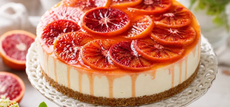 Röd apelsincheesecake med vit choklad och blodapelsin