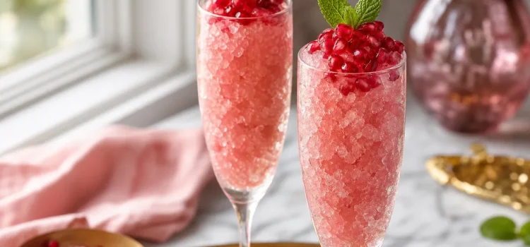 Rosa champagnegranité med granatäpple