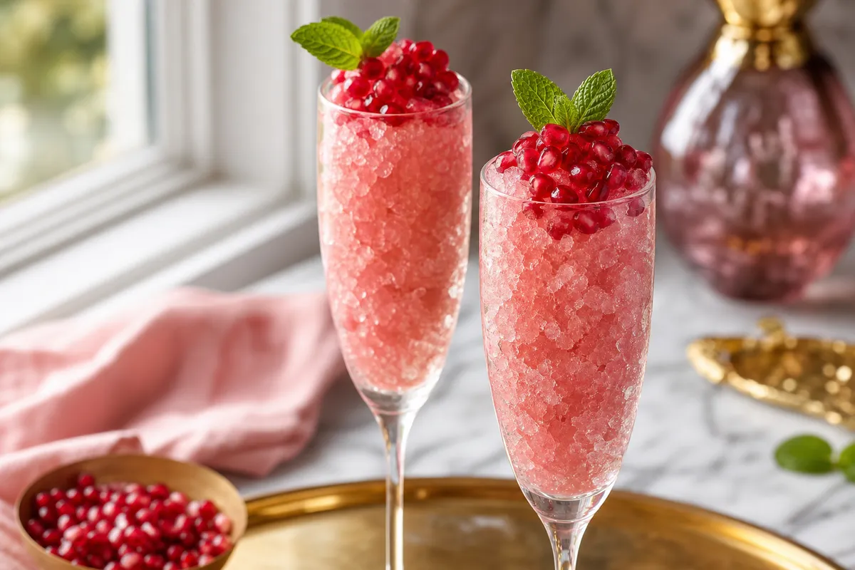 Rosa champagnegranité med granatäpple
