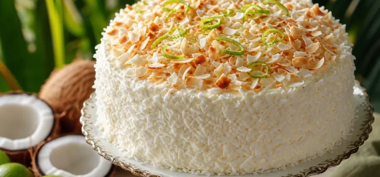 Saftig limekaka med kokosfrosting och rostade kokosflagor