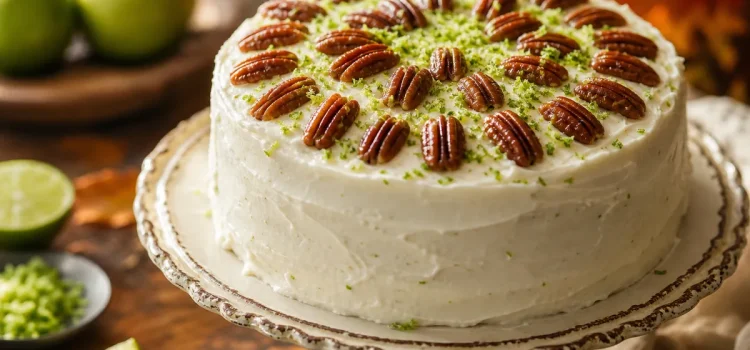 Saftig morotskaka med limefrosting och kolaglaserade pekannötter