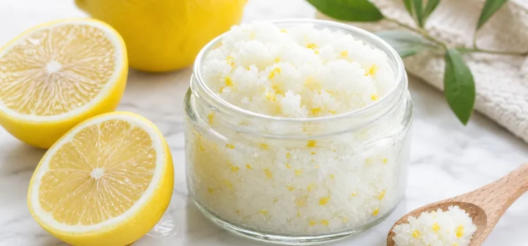 Socker-citronskrubb DIY för silkeslen hud